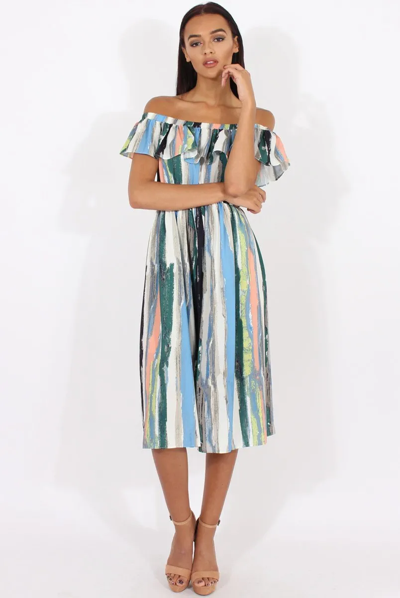 White Colourful Stripe Bardot Culotte Jumpsuit - Kathy sold by Rebellious Fashion product image thumbnail 3