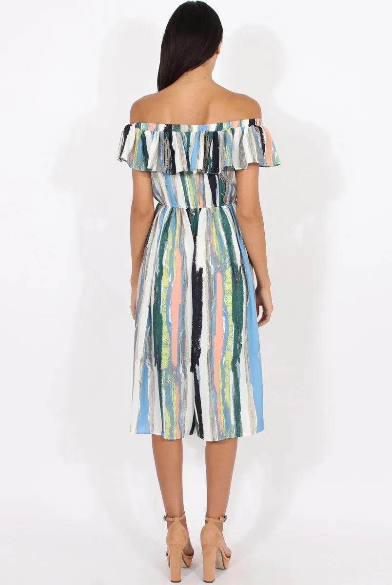White Colourful Stripe Bardot Culotte Jumpsuit - Kathy sold by Rebellious Fashion product image thumbnail 5