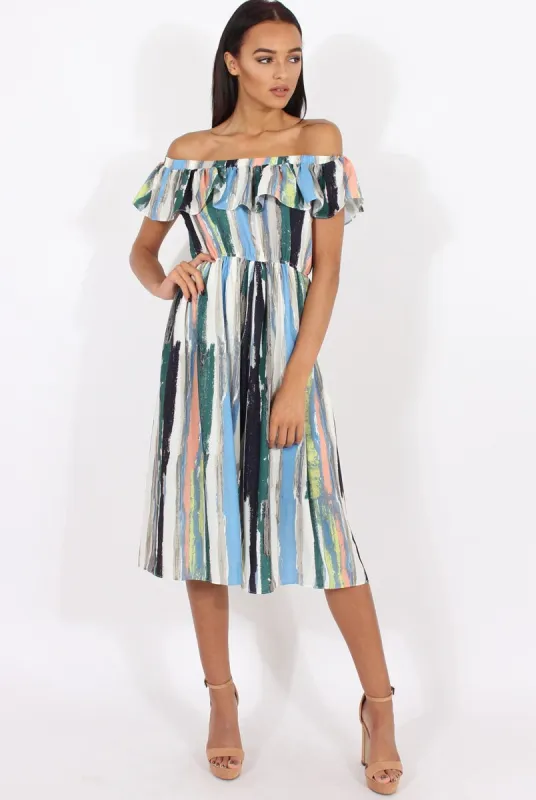 White Colourful Stripe Bardot Culotte Jumpsuit - Kathy sold by Rebellious Fashion