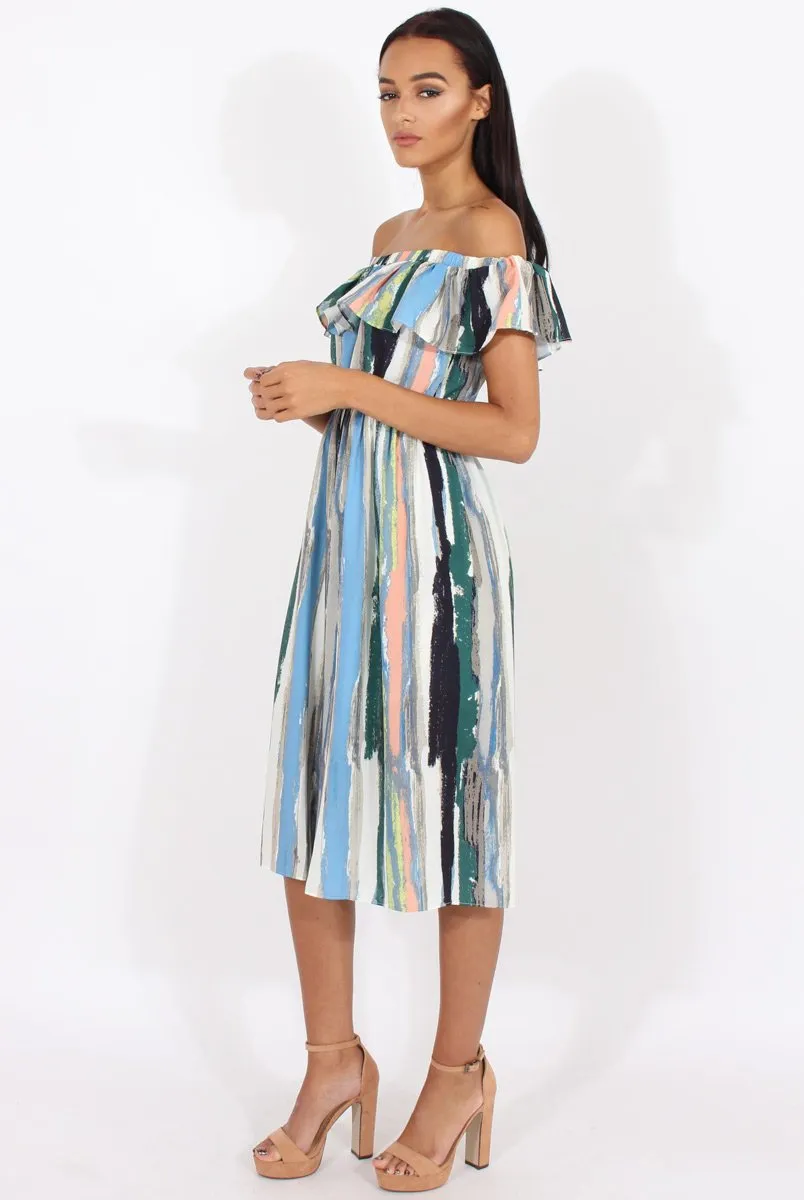 White Colourful Stripe Bardot Culotte Jumpsuit - Kathy sold by Rebellious Fashion product image thumbnail 2