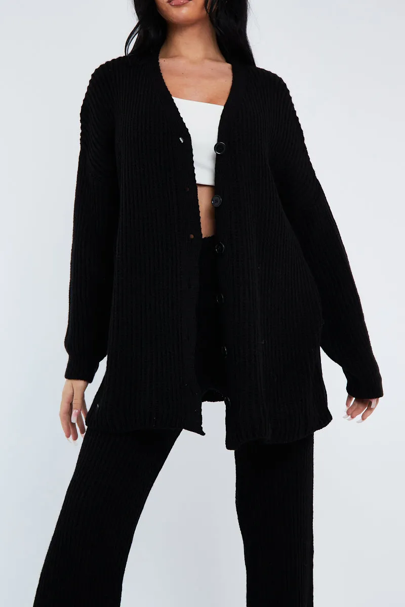Black Oversized Knit Cardigan & Trouser Set - Marra sold by Rebellious Fashion product image thumbnail 2