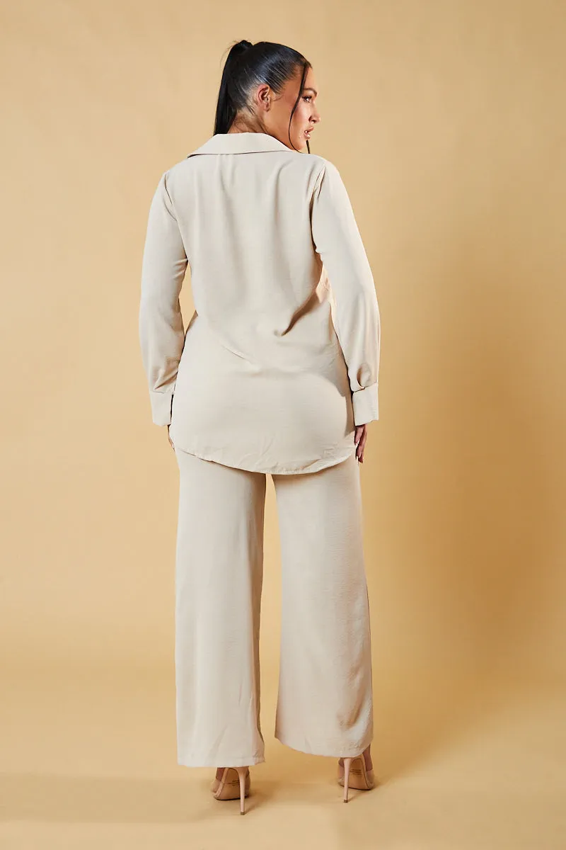 Beige Button Up Front Shirt & Wide Leg Trouser Co-ord - Alicia sold by Rebellious Fashion product image thumbnail 4