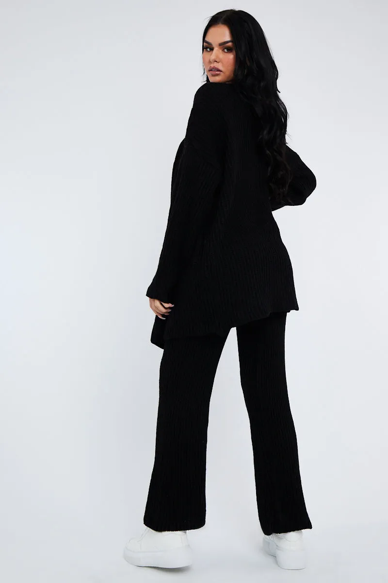 Black Oversized Knit Cardigan & Trouser Set - Marra sold by Rebellious Fashion product image thumbnail 3
