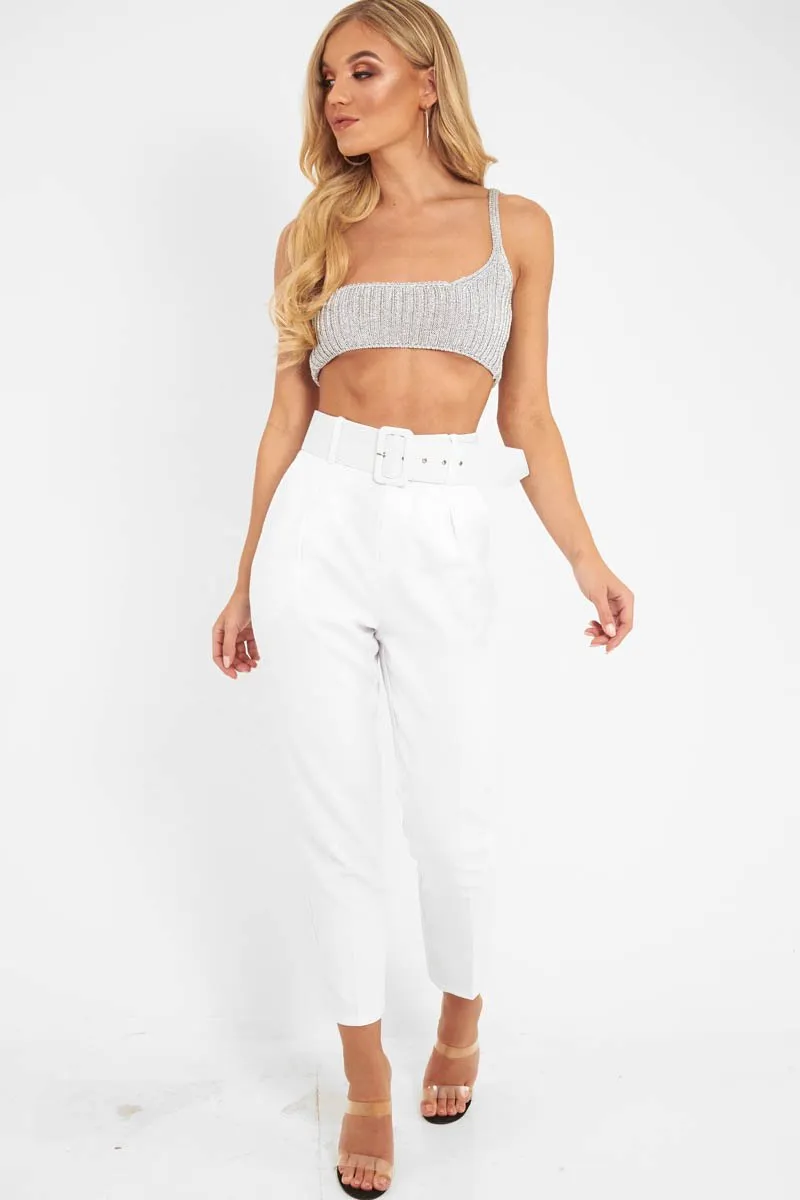 Silver Knitted One Shoulder Crop Top - Houda sold by Rebellious Fashion product image thumbnail 3