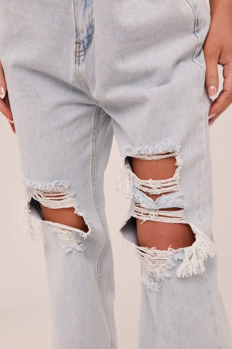 Light Blue Distressed Straight Leg Jeans - Sawyer sold by Rebellious Fashion product image thumbnail 3