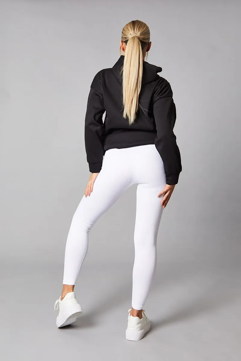 White Rib Knit High Waisted Leggings - Ren sold by Rebellious Fashion product image thumbnail 4