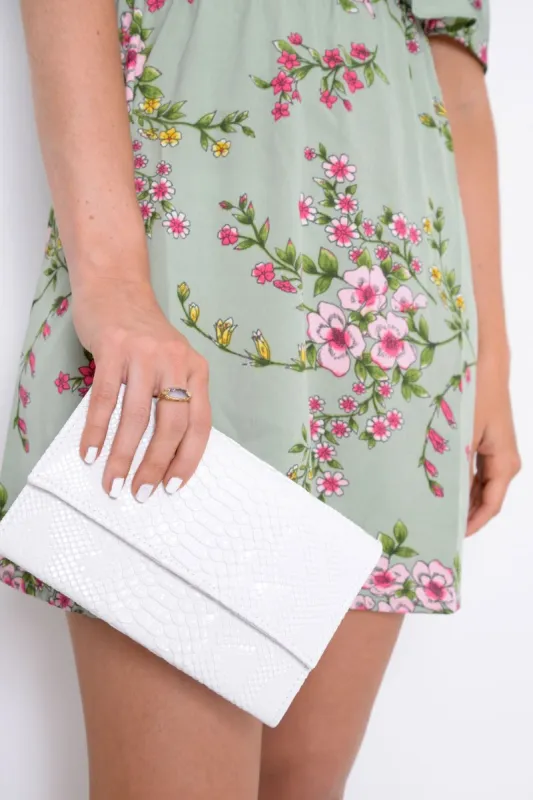 White Faux Croc Clutch Bag - Analiya sold by Rebellious Fashion