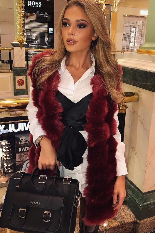 Red Faux Fur Gilet - Shelby sold by Rebellious Fashion