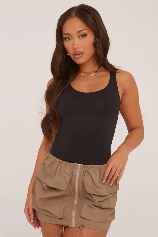Black Scoop Neck Basic Bodysuit - Conie sold by Rebellious Fashion