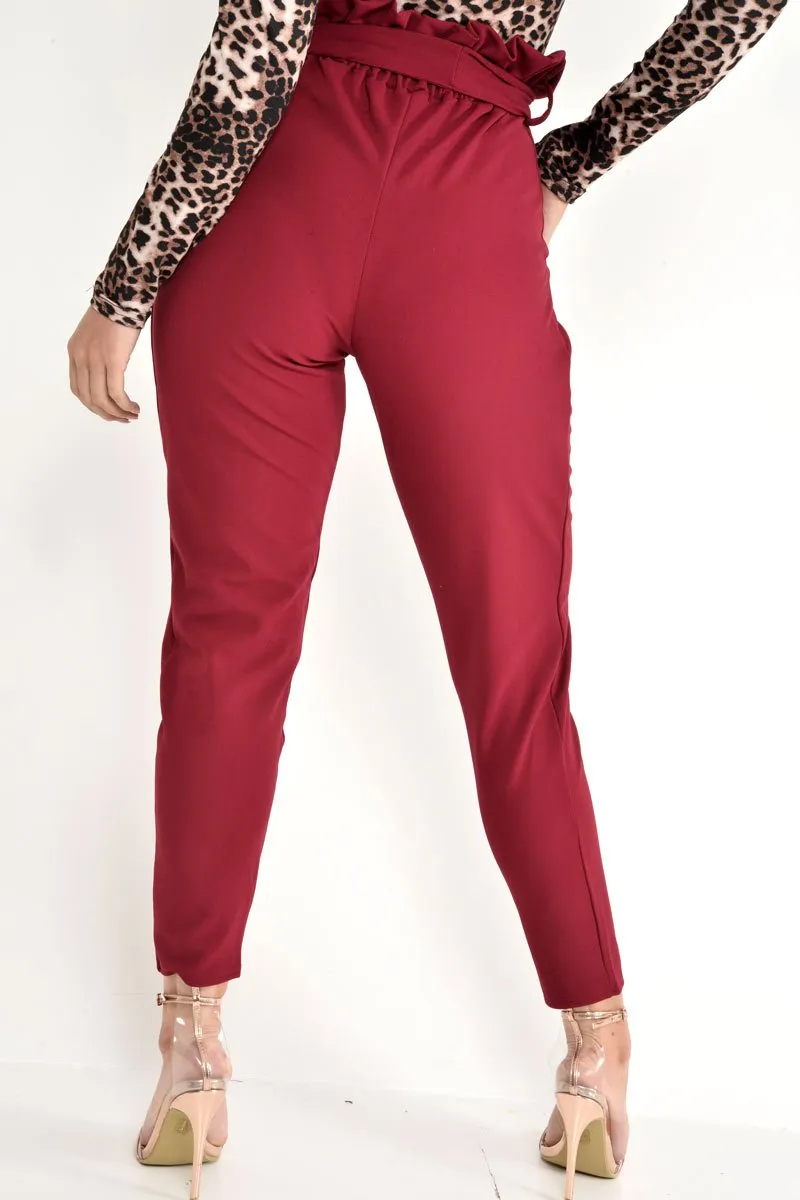 Wine Paper Bag Tie Waist Cigarette Trousers - Karmen sold by Rebellious Fashion product image thumbnail 2