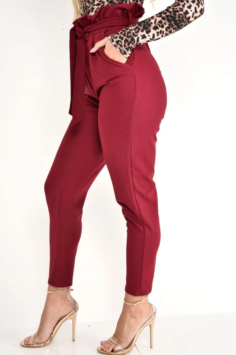 Wine Paper Bag Tie Waist Cigarette Trousers - Karmen sold by Rebellious Fashion product image thumbnail 3