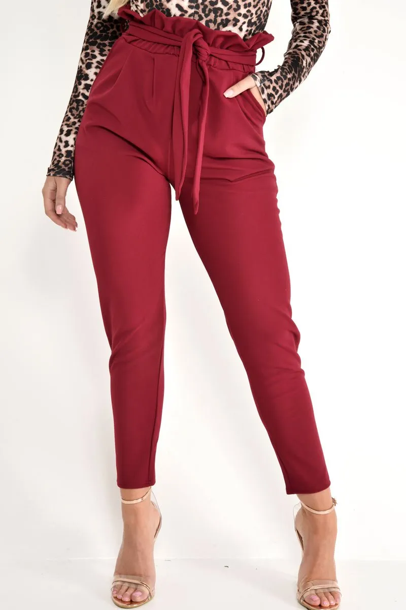 Wine Paper Bag Tie Waist Cigarette Trousers - Karmen sold by Rebellious Fashion product image thumbnail 4