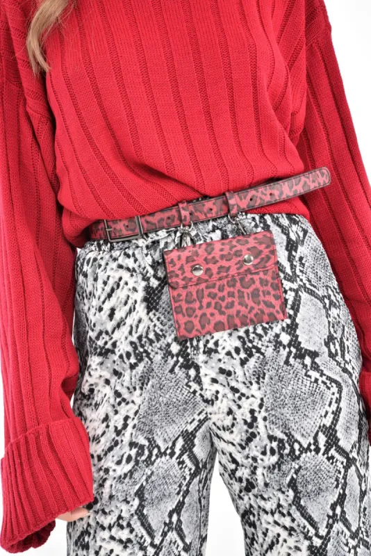 Red Leopard PU Envelope Bum Bag - Gabriana sold by Rebellious Fashion