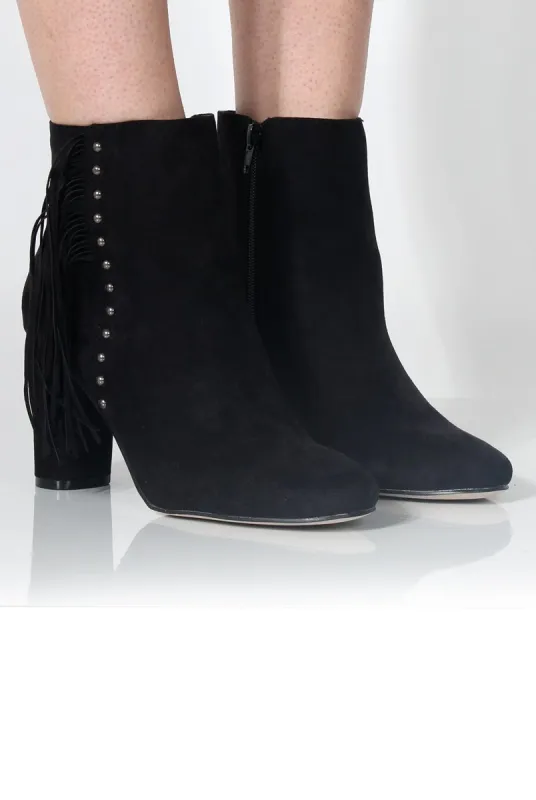 Rosaleen Black Suede Tassel Boots sold by Rebellious Fashion