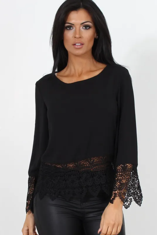 Zerin Black Crochet Long Sleeve Top sold by Rebellious Fashion
