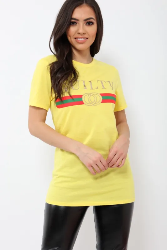 Yellow Guilty Slogan T-shirt - Ava sold by Rebellious Fashion