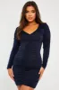 Navy Blue Ruched Detail Slinky Mini Dress - Demmi sold by Rebellious Fashion