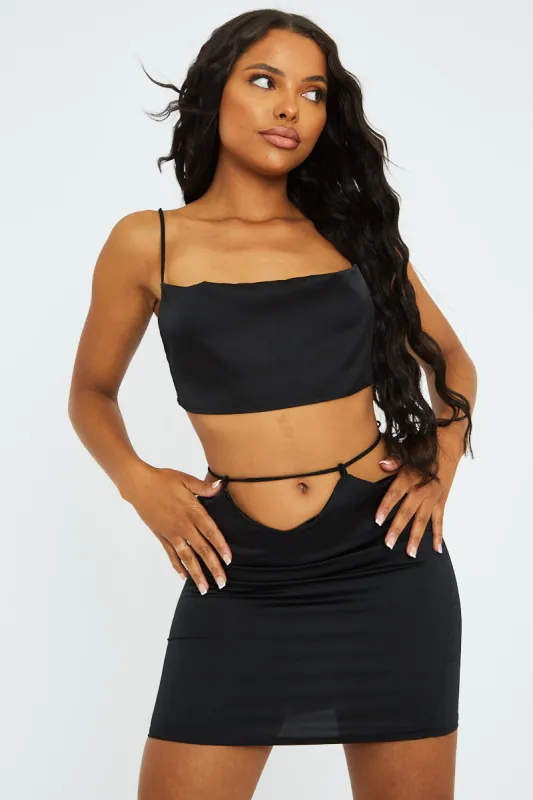 Black Satin Tie Detail Mini Skirt - Vana sold by Rebellious Fashion