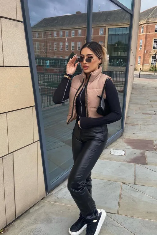 Camel Cropped Puffer Gilet - Zura sold by Rebellious Fashion