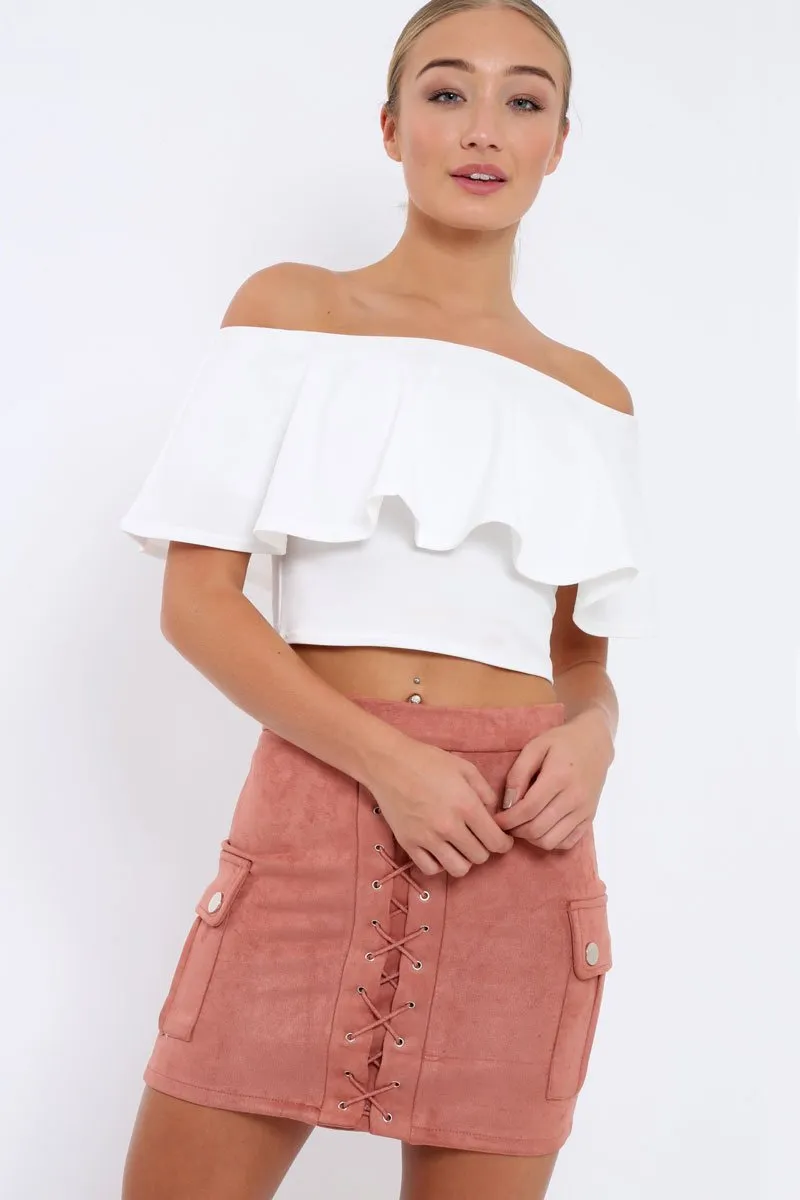 White Bardot Crop Top - Justine sold by Rebellious Fashion