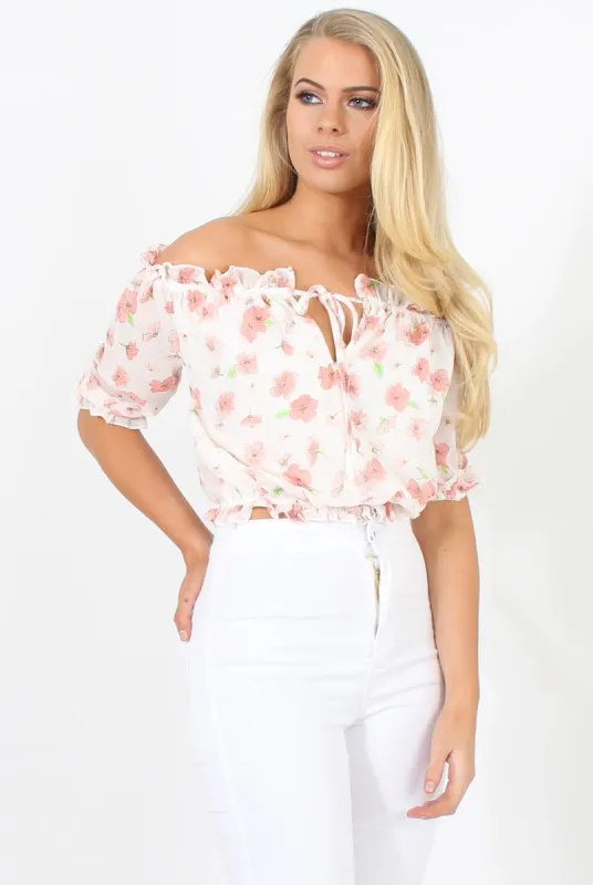 White And Pink Floral Gypsy Crop Top - Mimi sold by Rebellious Fashion
