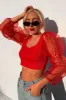 Red Polka Dot Organza Sleeve Crop Top - Bianca sold by Rebellious Fashion