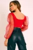 Red Polka Dot Organza Sleeve Crop Top - Bianca sold by Rebellious Fashion