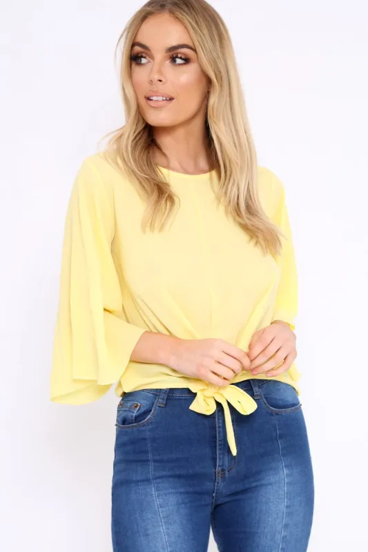 Yellow Tie Front Top with Flare Sleeves - Wren sold by Rebellious Fashion