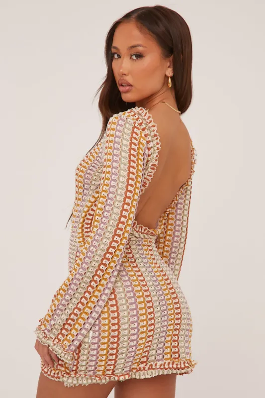 Multi Knit Abstract Pattern Backless Mini Dress - Kerina sold by Rebellious Fashion