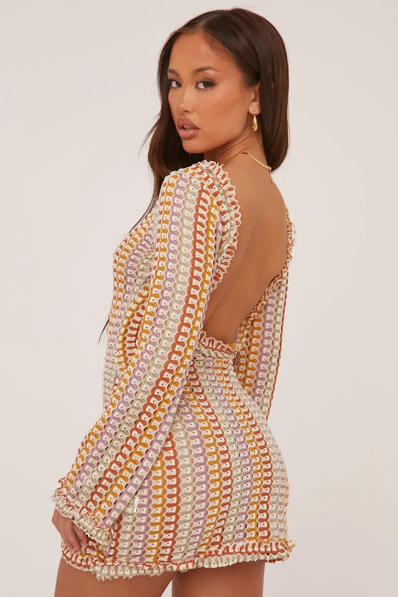 Multi Knit Abstract Pattern Backless Mini Dress - Kerina sold by Rebellious Fashion
