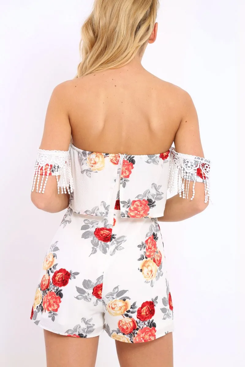 White Floral Lace Trim Playsuit - Tamika sold by Rebellious Fashion product image thumbnail 3