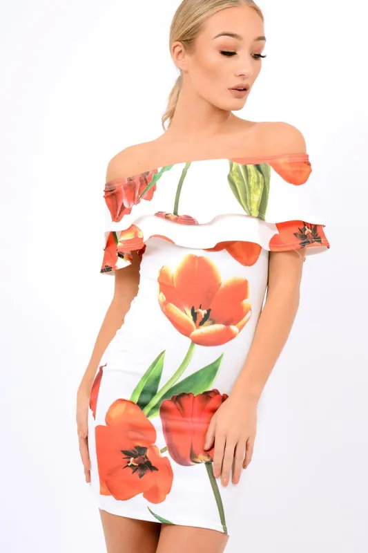 White Tulip Bardot Bodycon Dress - Kelis sold by Rebellious Fashion