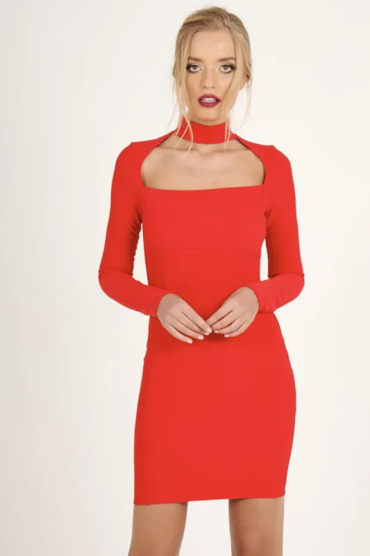 Red Cut Out Choker Bodycon Dress - Tink sold by Rebellious Fashion