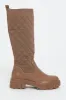 Brown Quilted Detail Knee High Boots - Bethsy sold by Rebellious Fashion