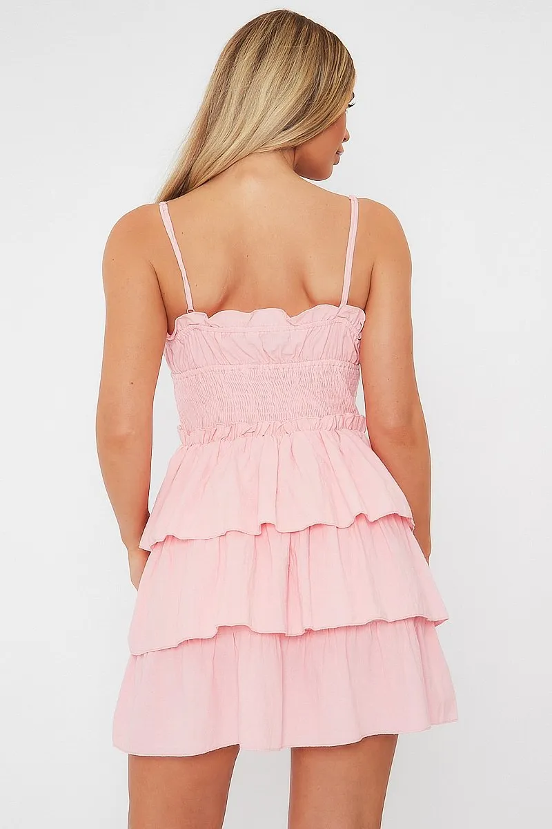 Pink Frill Detail Tiered Cut Out Mini Dress - Daneen sold by Rebellious Fashion product image thumbnail 4