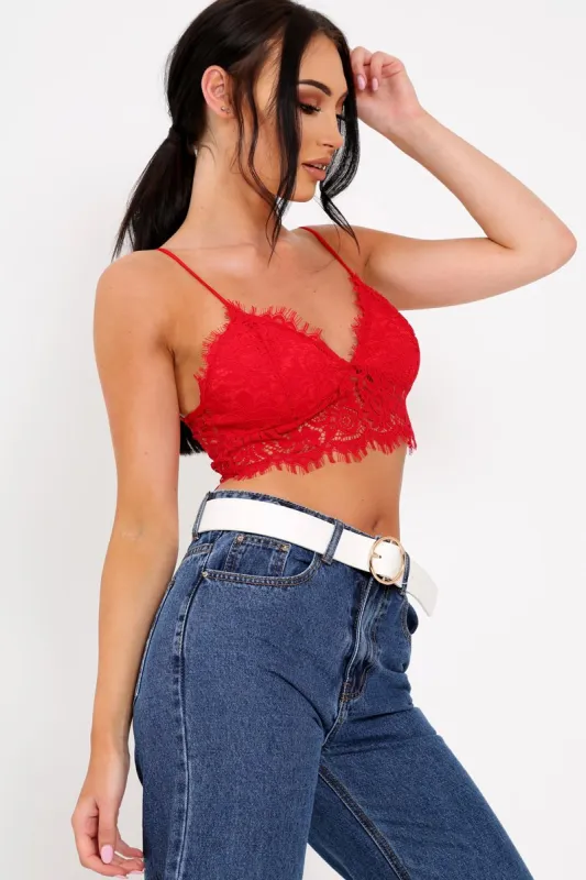 Red Lace Cami Strap Crop Top - Lesta made by Rebellious Fashion
