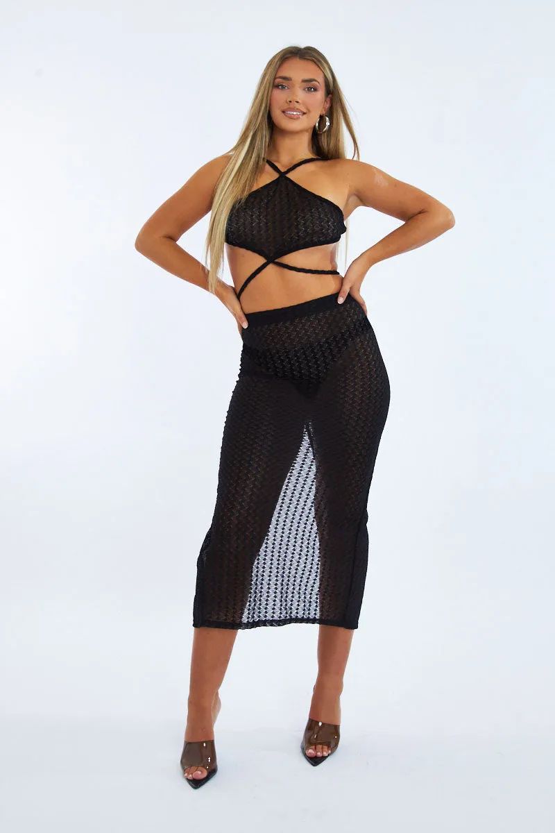 Black Lace Crop Top & Midi Skirt Set - Josephine sold by Rebellious Fashion product image thumbnail 3