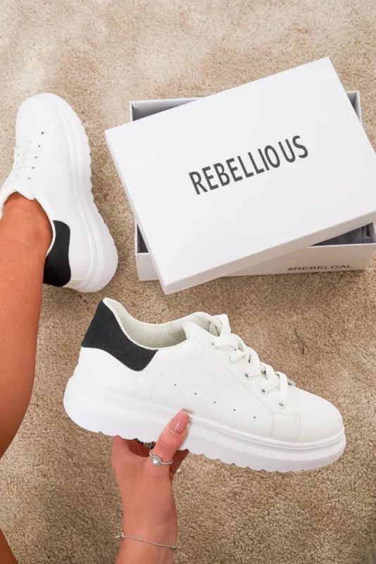 White/Black Cleated Lace Up Trainers - Halia sold by Rebellious Fashion