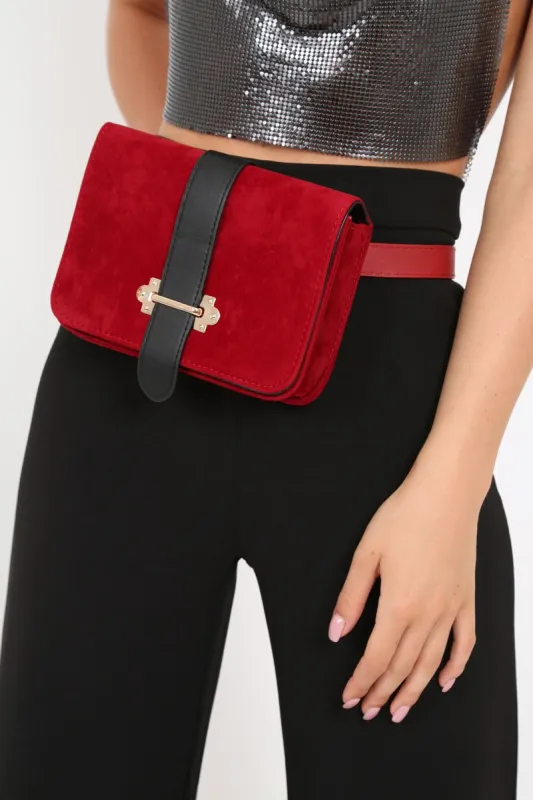 Red Faux Suede Western Bum Bag - Emera sold by Rebellious Fashion