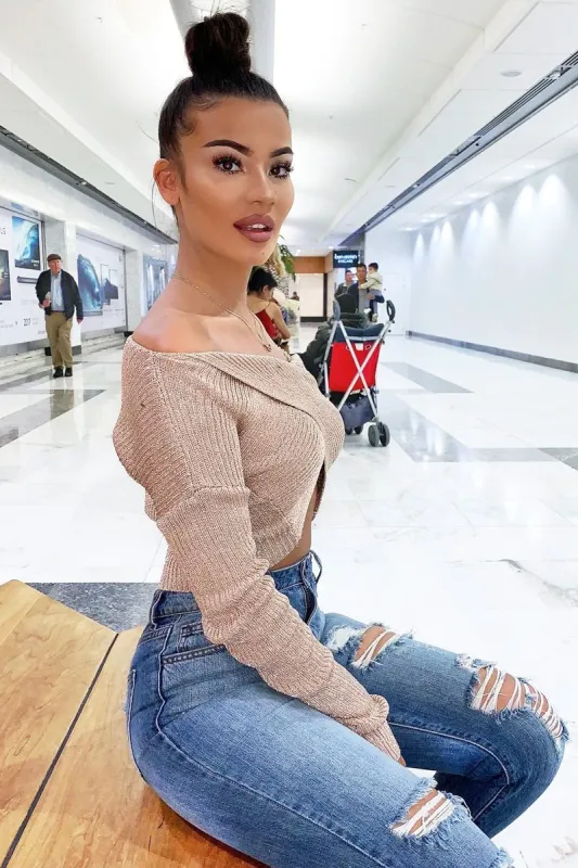 Rose Gold Knitted Twist Front Long Sleeve Crop Top - Aaliyahrose sold by Rebellious Fashion