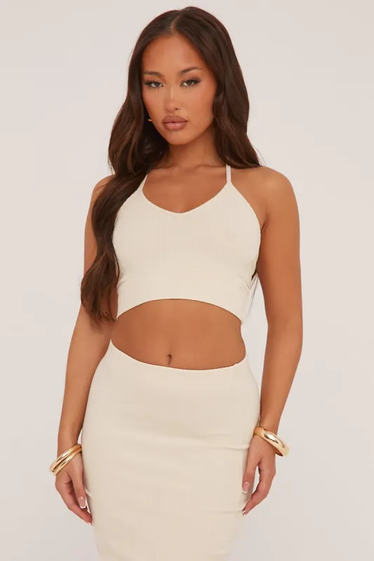 Stone Rib Knit Halter Neck Cropped Top - Milly sold by Rebellious Fashion