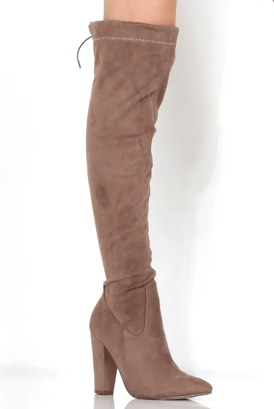 Rosah Mocha Suede Over The Knee Boots sold by Rebellious Fashion