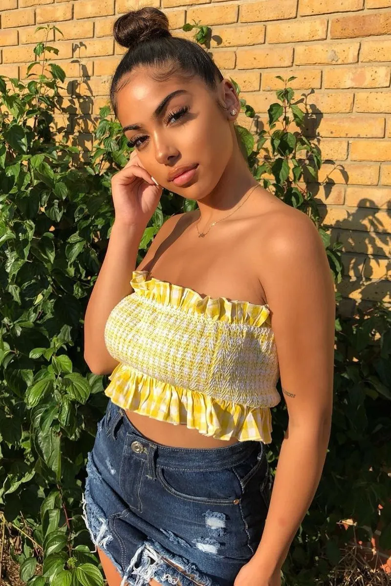 Yellow Gingham Shirred Frill Bandeau - Jessa sold by Rebellious Fashion