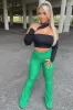 Green Ribbed Flare Trousers - Jori sold by Rebellious Fashion