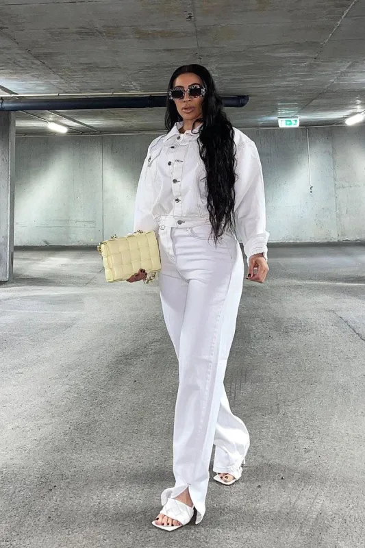 White Contrast Stitch Elasticated Hem Denim Jacket - Danalee sold by Rebellious Fashion