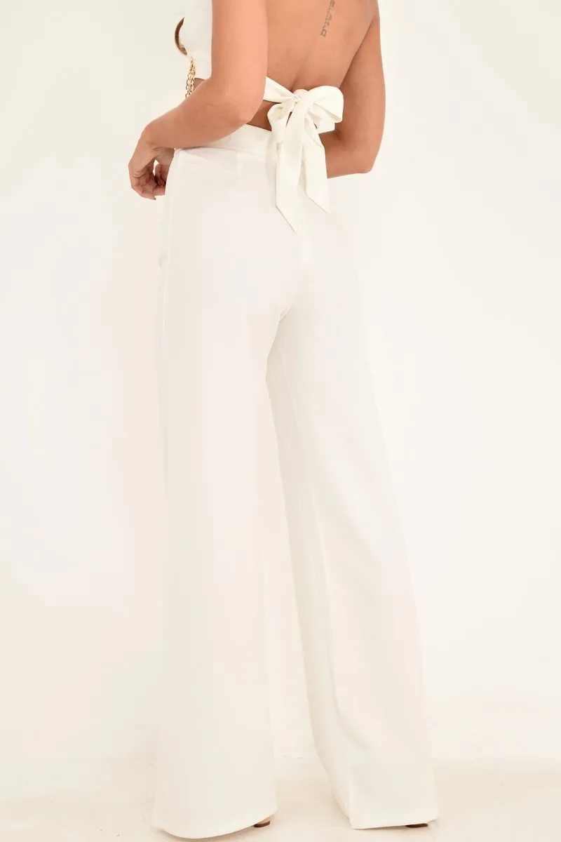 White High Waisted Wide Leg Button Front Trousers - Gidget sold by Rebellious Fashion product image thumbnail 5