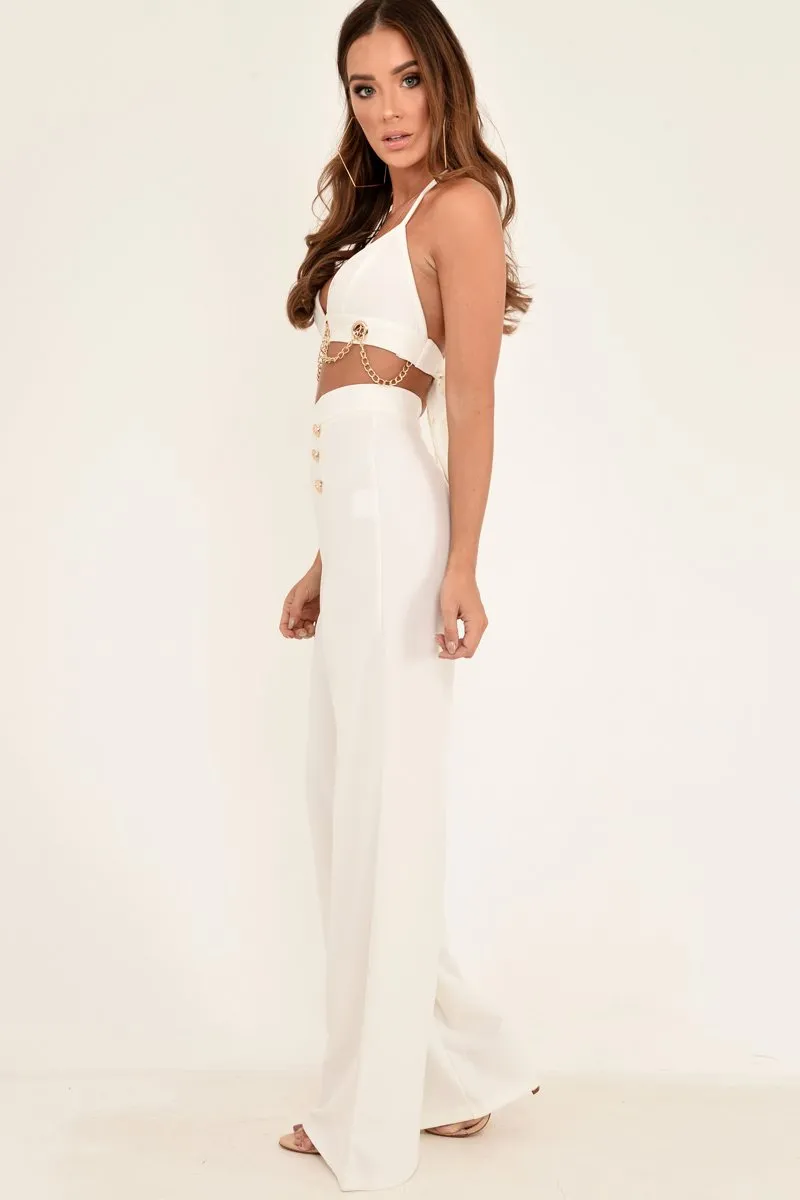White High Waisted Wide Leg Button Front Trousers - Gidget sold by Rebellious Fashion product image thumbnail 4