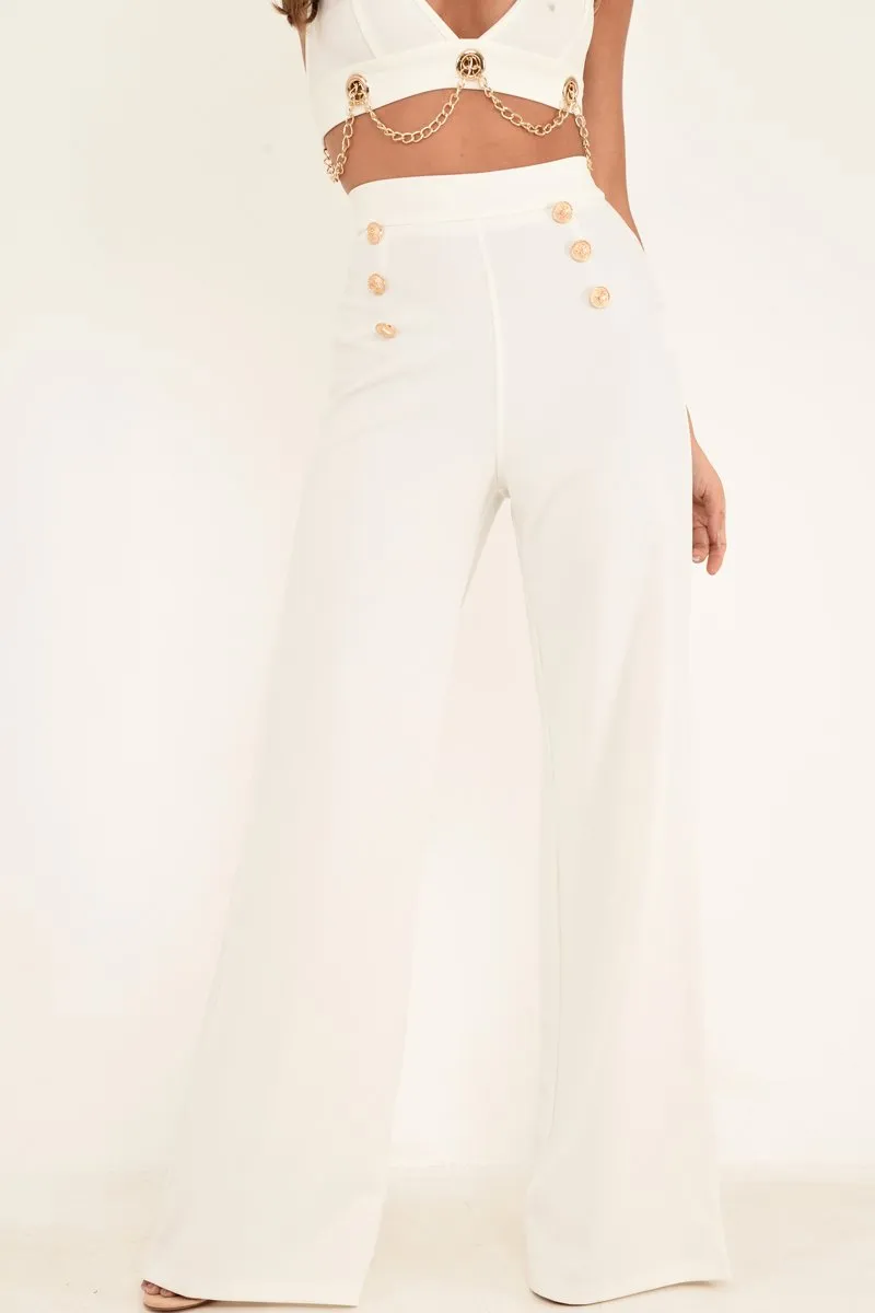 White High Waisted Wide Leg Button Front Trousers - Gidget sold by Rebellious Fashion product image thumbnail 3