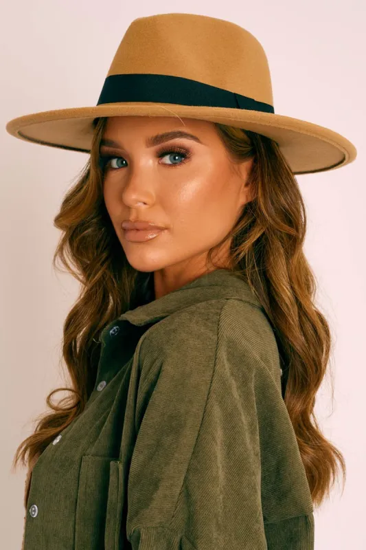 Tan Felt Ribbon Detail Fedora Hat - Jasper made by Rebellious Fashion