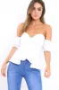 White Sweet Heart Bardot Top with Ruched Sleeves - Kinza sold by Rebellious Fashion
